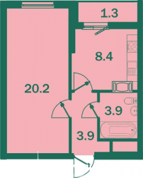 Однокомнатная квартира 36.7 м²